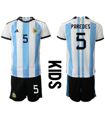 Lacne Dětský Futbalové dres Argentína Leandro Paredes #5 MS 2022 Krátky Rukáv - Domáci (+ trenírky)